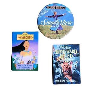 3 Vintage Movie Metal Pins Disney Pocahontas Homeward Bound II Sound of Music